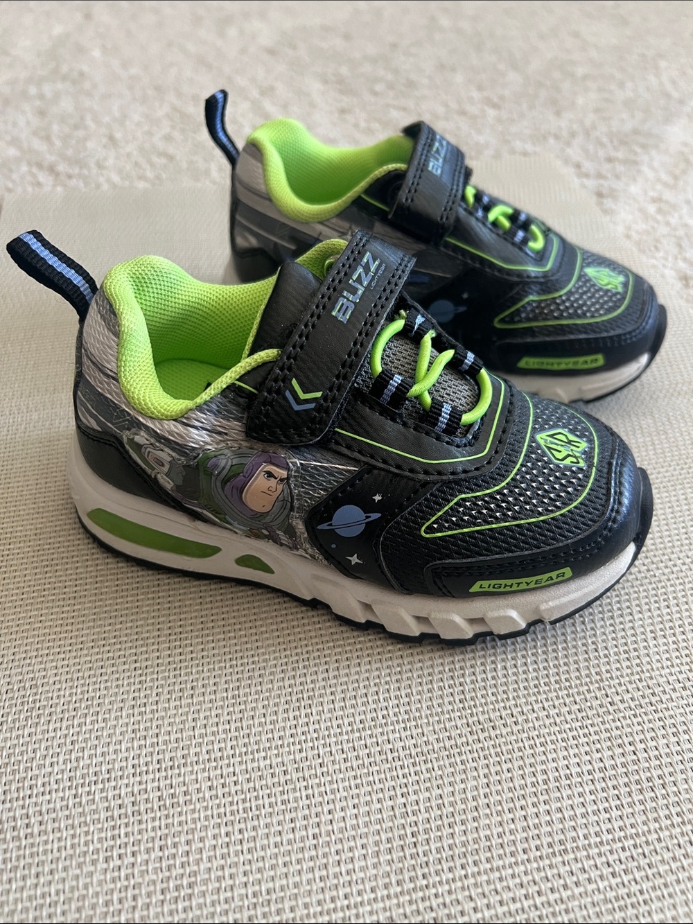 Disney Buzz Lightyear Kids Sneakers in Black and Neon Green